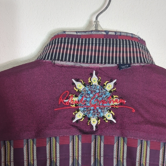 Robert Graham Mens Shirt Button Down Multicolor Plaid Cotton Silk Christmas XL - Picture 8 of 15